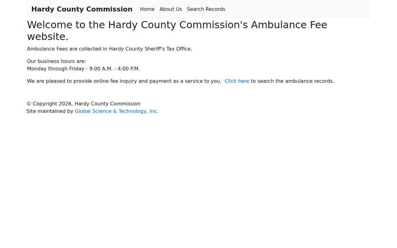 Hardy property tax records search entry at the Sheriff tax portal